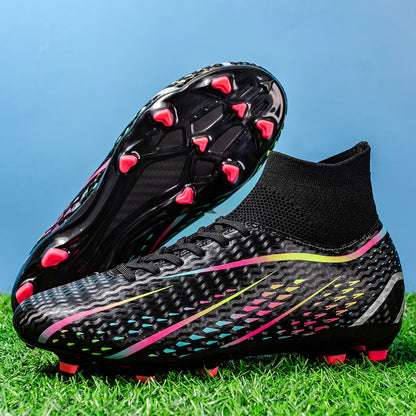 Chaussures de football AG FG pour adultes, dédiées aux compétitions, tissu PU haute densité, crampons longs en TPU antidérapants, robustes, pour entraînement sur gazon naturel