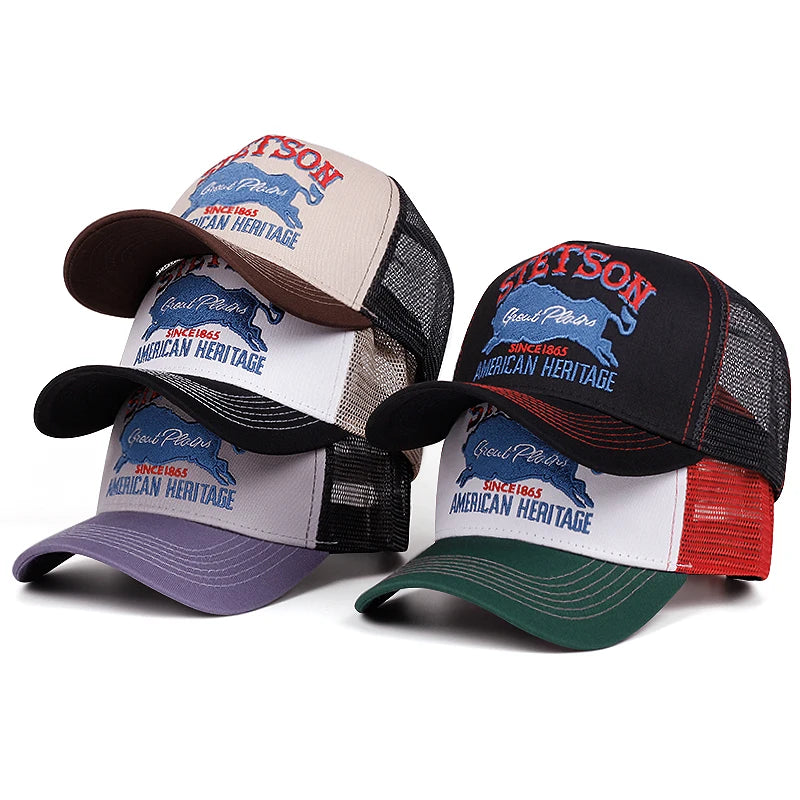 2025 Personalized New Truck Hat STETSON Red Bear Breathable Mesh Hat Street Hip Hop Hat Daily Casual Wear Sunshade Baseball Hat