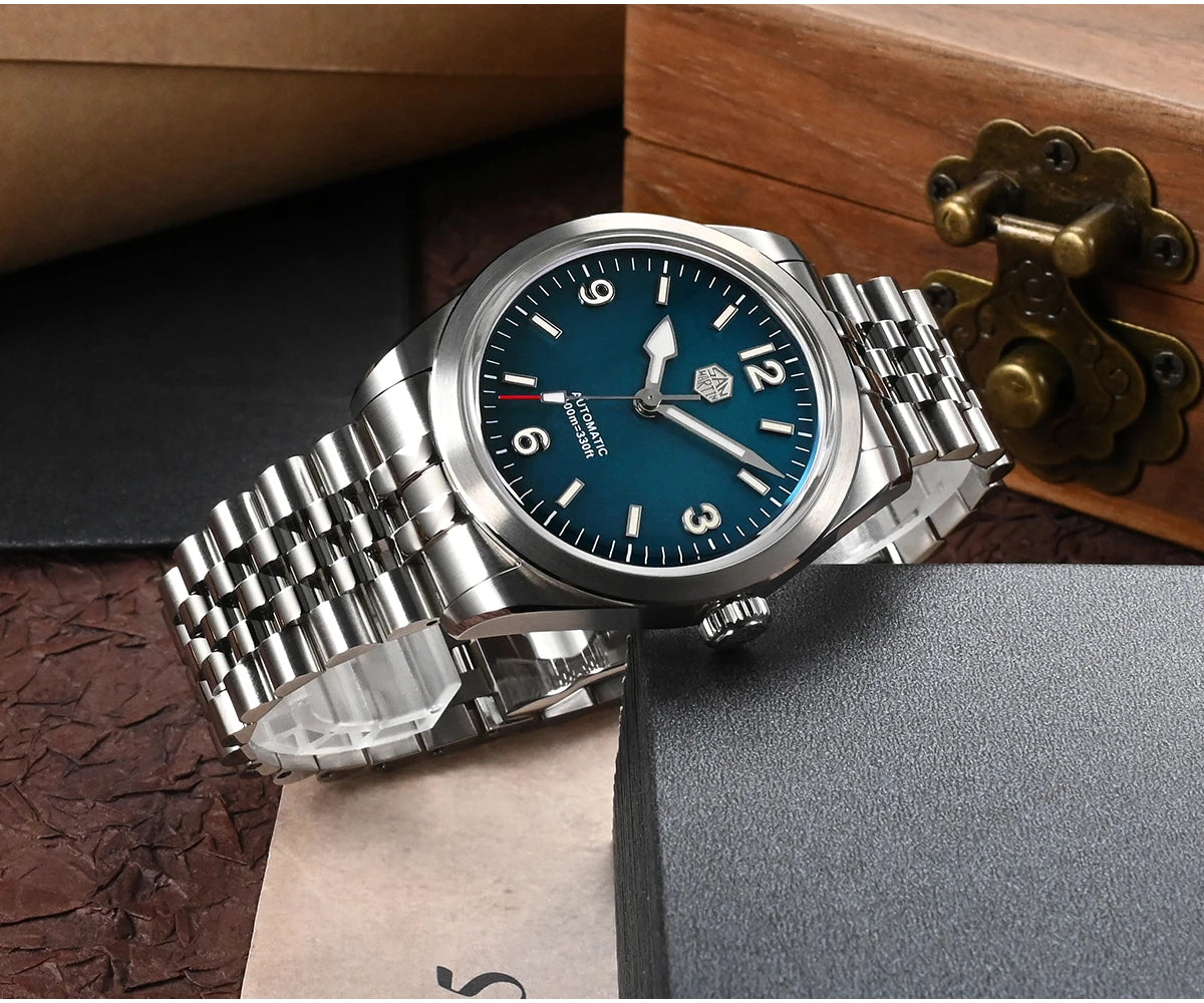 San Martin 38mm Men Sport Watch Fashion Luxury Explore Climbing Automatic Mechanical Sapphire Waterproof 5 Links Bracelet BGW-9