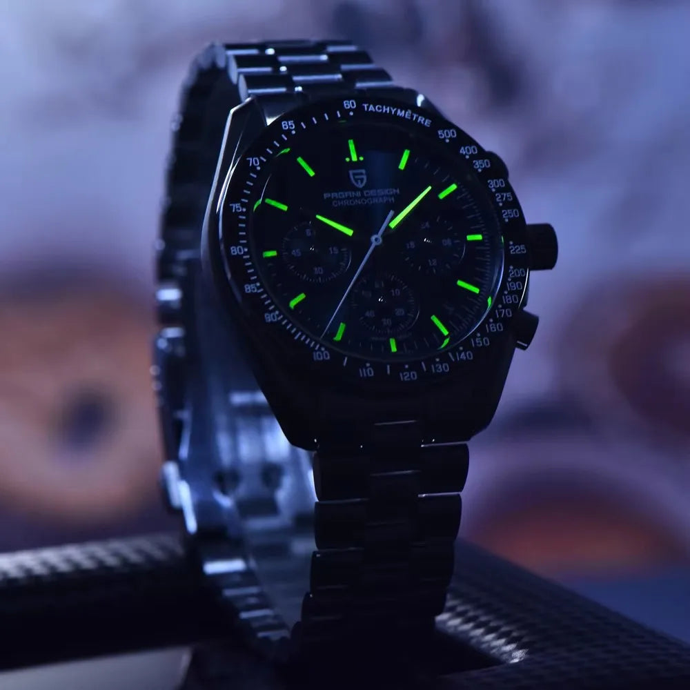 PAGANI DESIGN Moon Uhr – Luxuriöser Quarz-Chronograph für Herren, sportlicher Stil, Saphirglas mit Antireflexbeschichtung, leuchtende Anzeige