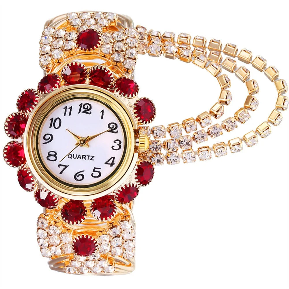 5PCS Luxury Rhinestone Women Watches Jewelry Set Fashion Adjustable Bangle Ladies Quartz Wristwatch Reloj Mujer（Without Box）