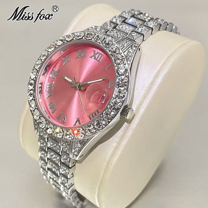 Luxury Jewelry Watch For Women Hip Hop Brand MISSFOX Fashion Waterproof Iced Diamond Quartz WristWatch Ladies Gift Hot Sale