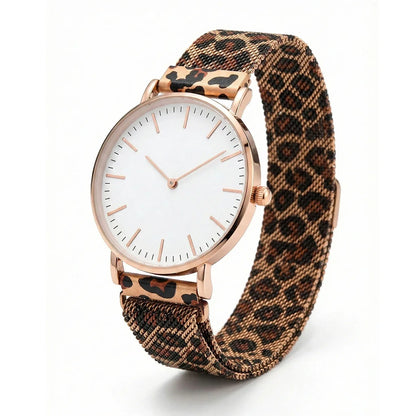 Ultra-thin Fashion Women's Watches Luxury Leopard Pattern Mesh Band Ladies Quartz Wristwatches Minimalist Female Clock Reloj