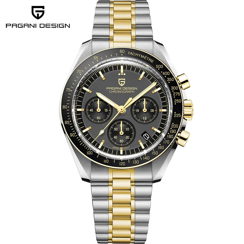 PAGANI DESIGN 2026 New Moon Watch Retro Luxury Quartz Watches For Men Stainless steel Luminous waterproof Sport Chronograph Man