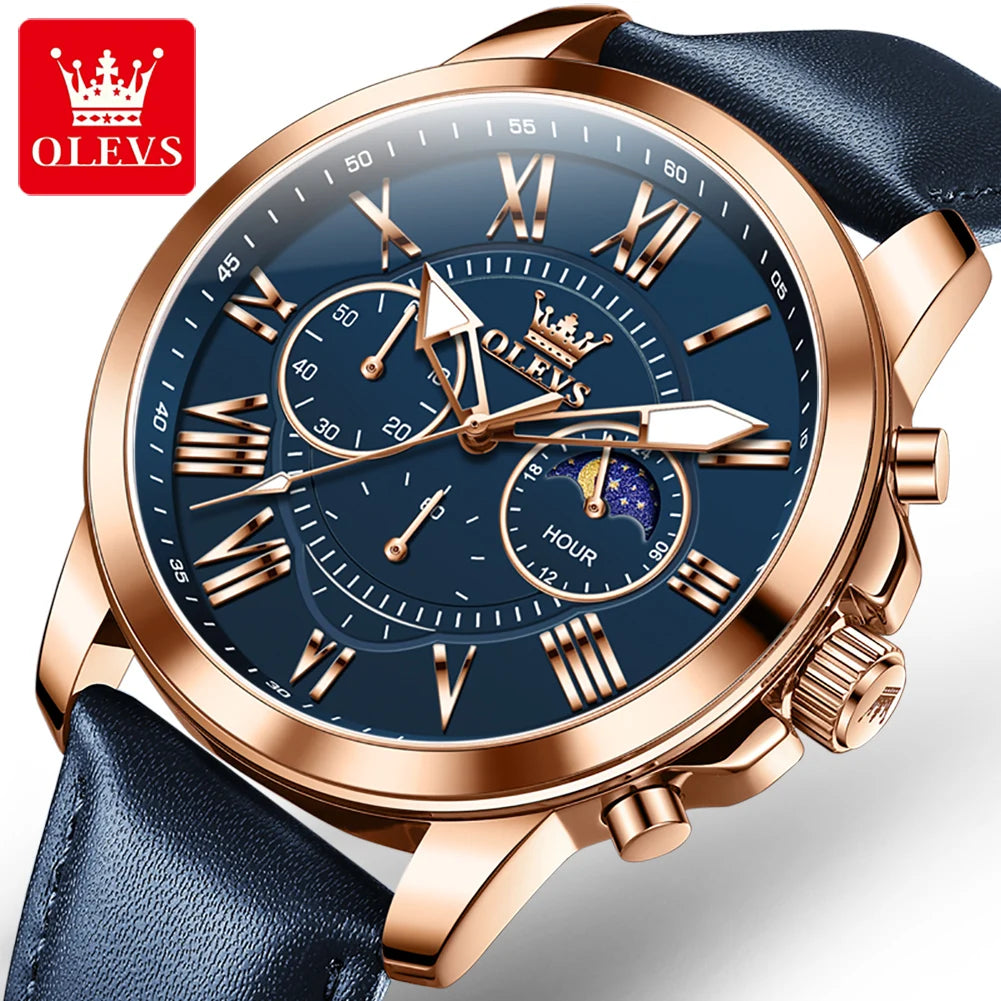 OLEVS 3632 Men Watch Elegant Luxury Sport Quartz Watch Scale Waterproof Luminous Automatic Date Moon Belt Watch Gifts Original