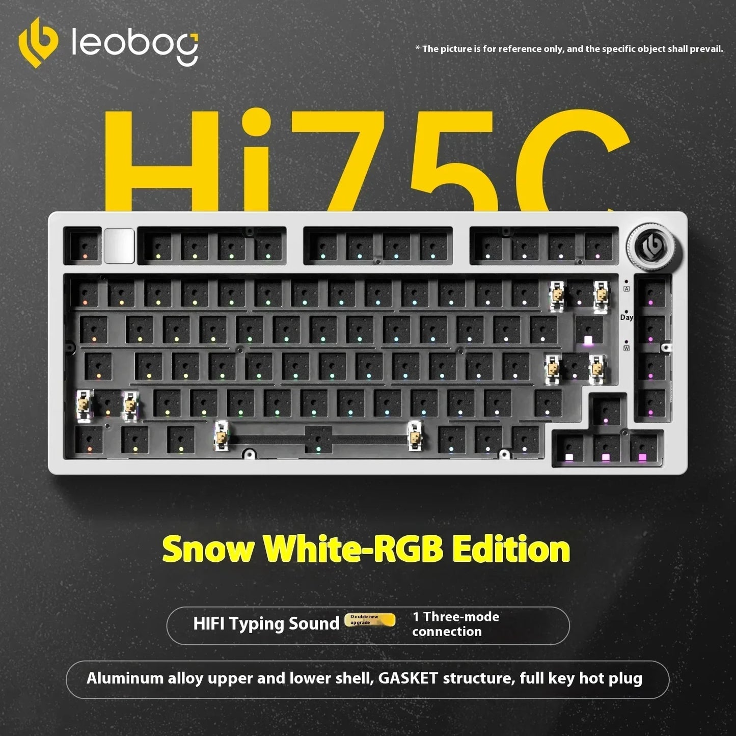 Kit de Teclado Mecânico LEOBOG Hi75C 3 Modos/Com Fio Hot-Swap com Botão Rotativo RGB, Liga de Alumínio, Montagem Gasket, Kit de Teclado Hi75C Personalizado para PC, Presente