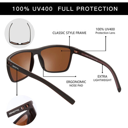 ZENOTTIC Polarized Sunglasses for Men Shades Lightweight TR90 Frame UV400 Protection Square Outdoor Trave Driving Sun Glasses