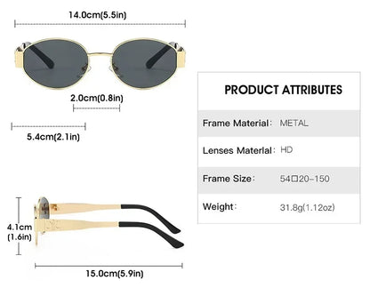 Unisex Luxury Metal Sunglasses Designer Fashion Oval Eyewear Shades UV400 Stylish Sun Glasses for Men And Women