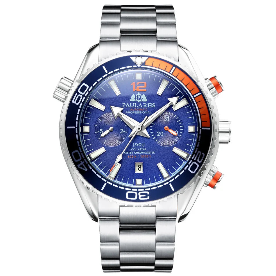PAULAREIS P Brand Luxury Automatic Watch Men Fashion Calendar Waterproof Luminous Watch Stainless Steel Mechanical Watches Mens