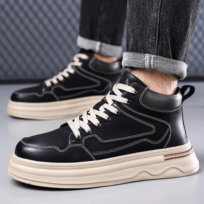 2026 New Mens Genuine Leather Walking Shoes Fashion Outdoor Thick Bottom Antiskid Vulcanized Shoes Comfy Casual Leather Flats