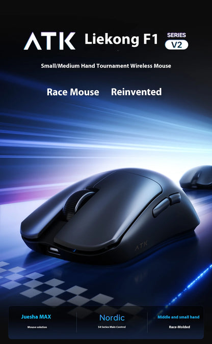 Mouse gaming ATK F1 V2 Ultra MAX wireless tri-mode PAW3950, dublu 8k, ușor, ergonomic, mouse esports, accesoriu PC personalizat