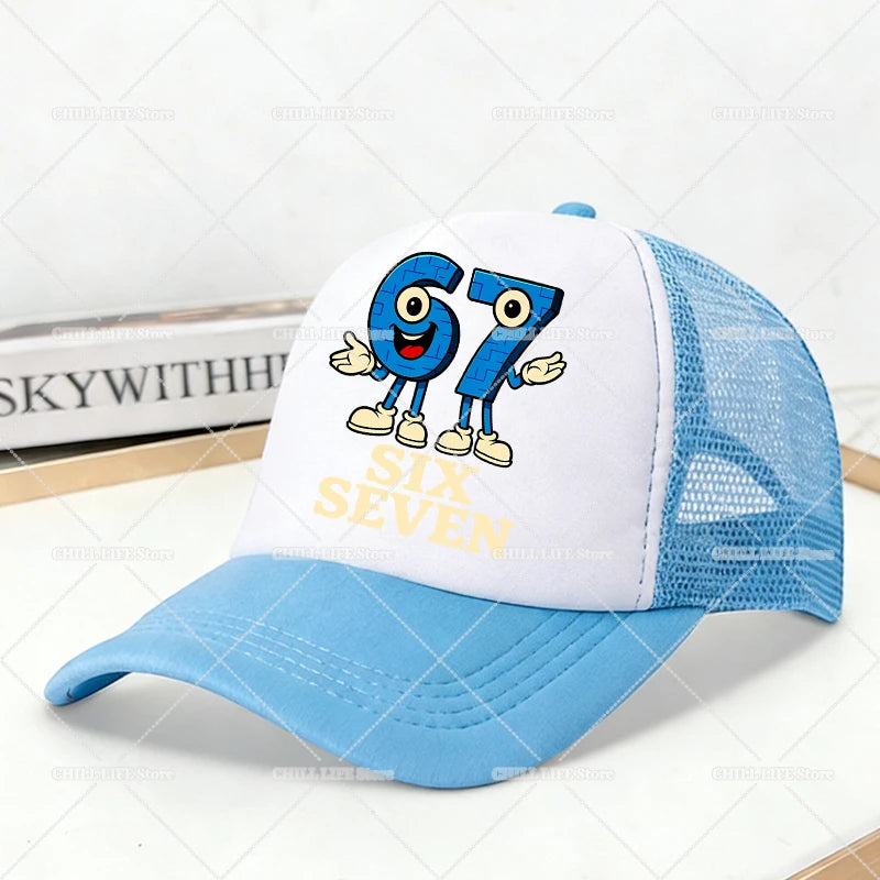 Steal A Brainrot Mesh Baseball Caps Cartoon 67 Six Seven Adult Kids Sports Hats Boys Girls Summer Outdoor Sunshade Peaked Caps