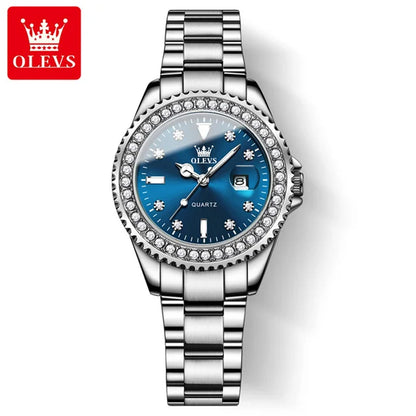 OLEVS 9945 Original Diamond Quartz Watch for Women Luxury Elegant Ladies Watches Stainless Steel Waterproof Women's Wristwatches