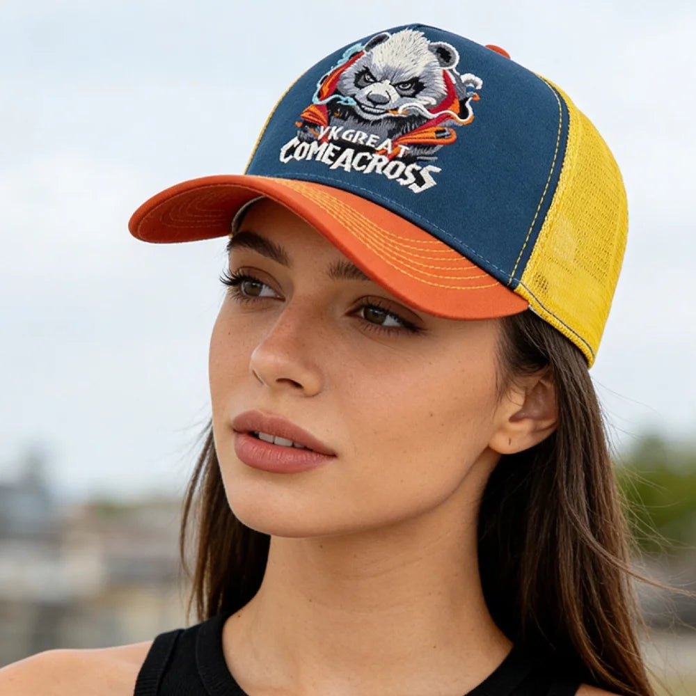 New Style Unisex Cool Panda Embroidered Baseball Cap Chic Trucker Hats For Men Women Breathable Streetwear Summer Outdoor Hat
