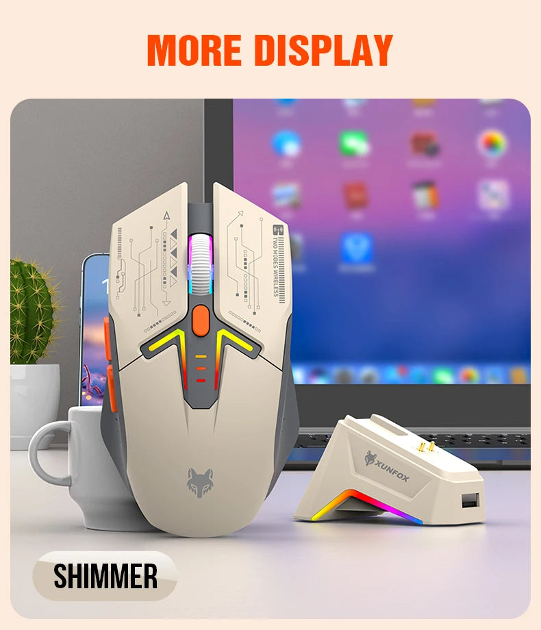 XUNSVFOX H2 trådløs Bluetooth-mus med dual-mode, RGB-lyseffekt, til laptop, gaming og kontor, med magnetisk opladning