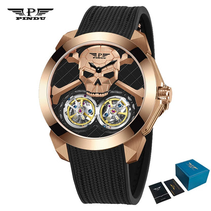 PINDU Watch New TOP Men Mechanical Watches Double Flywheel Automatic Movement Sapphire 5ATM Waterproof 45.5MM Wristwatches Men