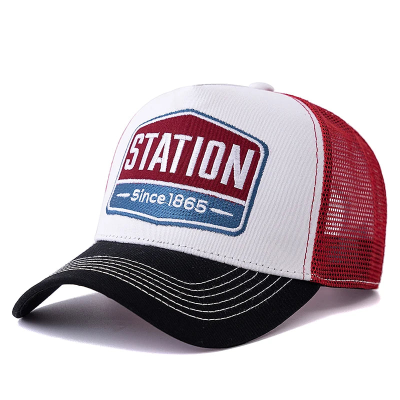 Unisex Baseball Cap Classic STATION Letter Pattern Mesh Cap Men And Women Breathable Streetwear Summer Trucker Hat