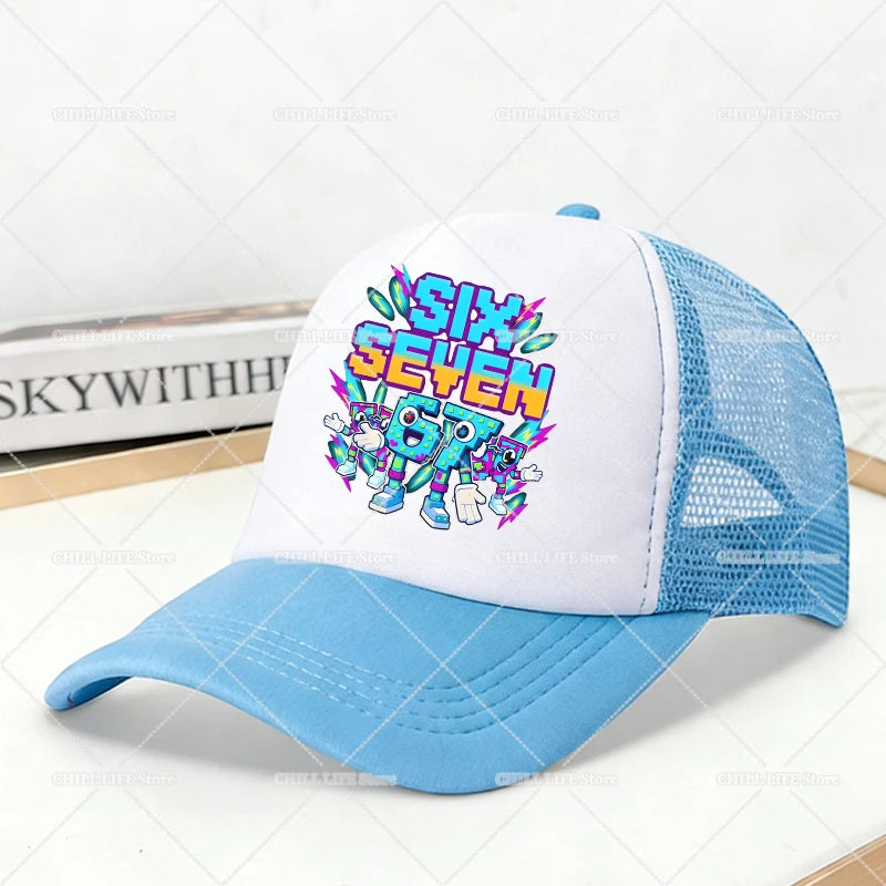 Steal A Brainrot Mesh Baseball Caps Cartoon 67 Six Seven Adult Kids Sports Hats Boys Girls Summer Outdoor Sunshade Peaked Caps