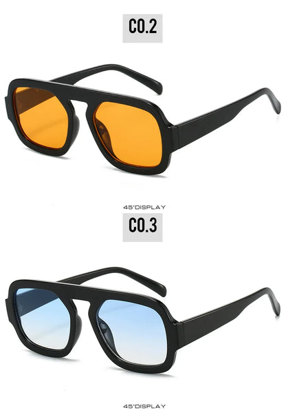 Retro Pilot Square Sunglasses Lady Fashion Simple Ins Black Tea Sun Glasses for Women Men Trending Outdoor Casual Shades UV400