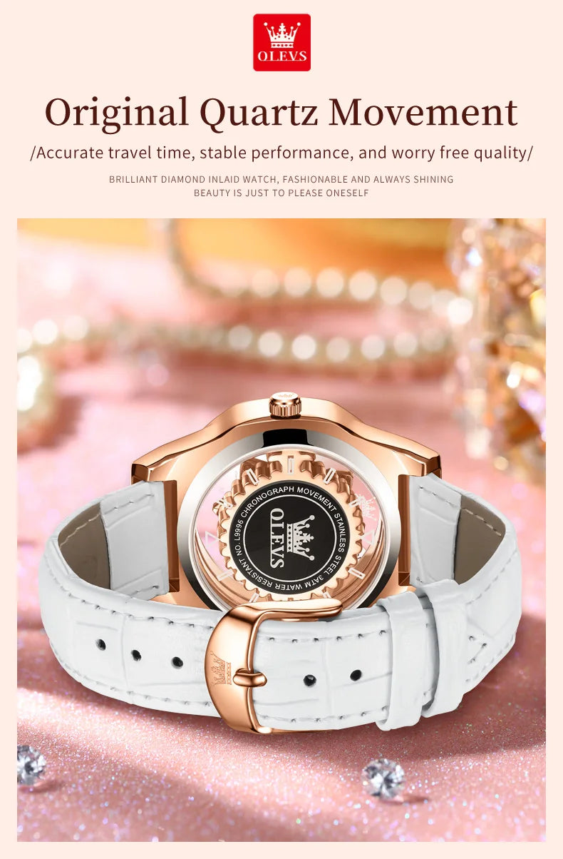 OLEVS 9996 Watch Elegant  Luxury Woman Skeleton Quartz Watch Scale Waterproof Luminous Diamond Dial Ladies Watch Gifts Original