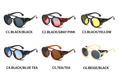 Retro Sunglasses Men Women Leather Round Glasses Vintage Goggles Anti Wind Outdoors Sports Sun Glasses UV400