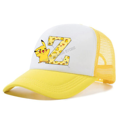 Pokemon Pikachu Peaked Cap Cartoon A-Z Letter Baseball Caps Fashion Summer Breathable Mesh Hat Parent-child Hat Peacoat Kid Gift