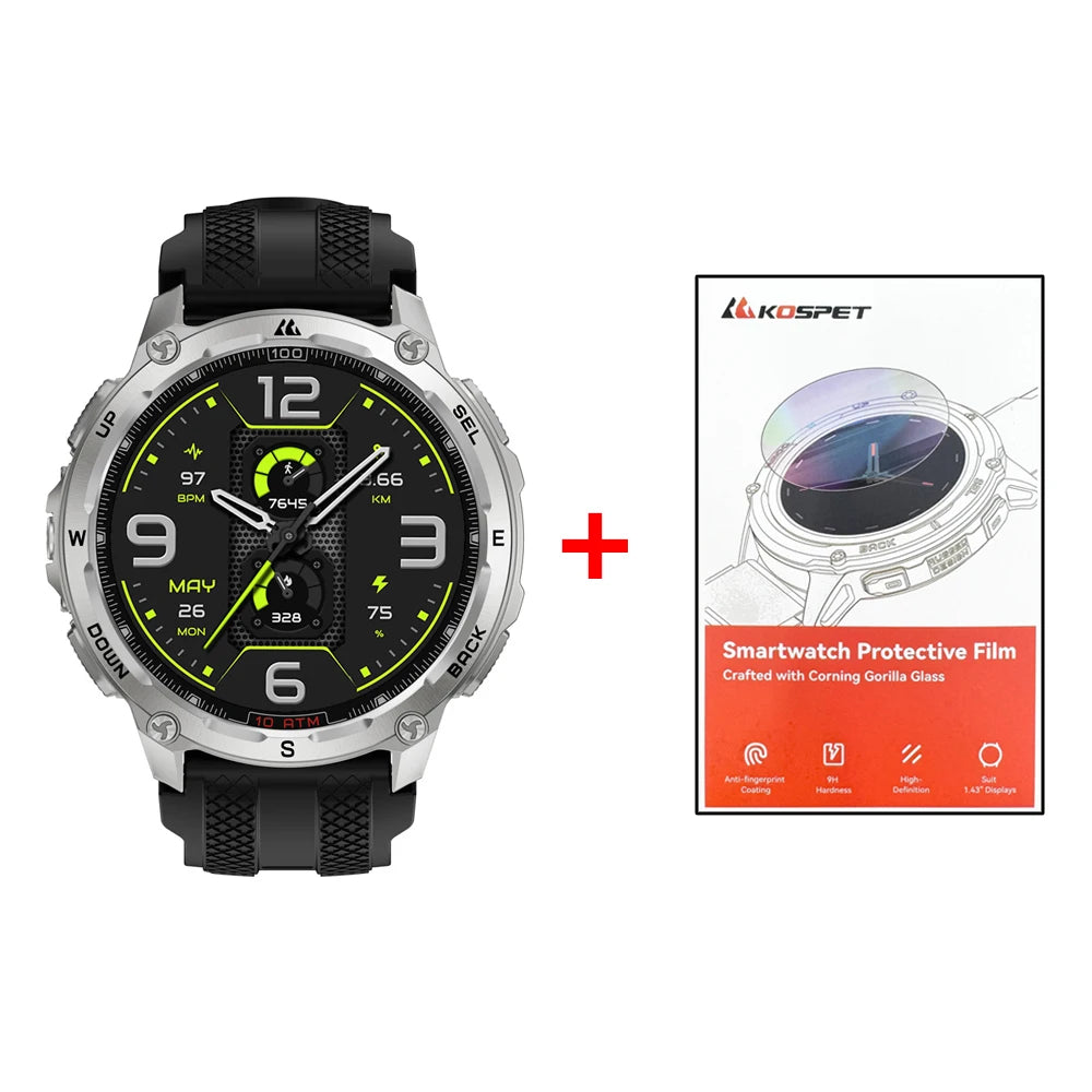 KOSPET Tank T4 Men's Rugged Smart Watch Military Grade Full Stainless Steel GPS 100M Waterproof 45M Freediving Health Monitor