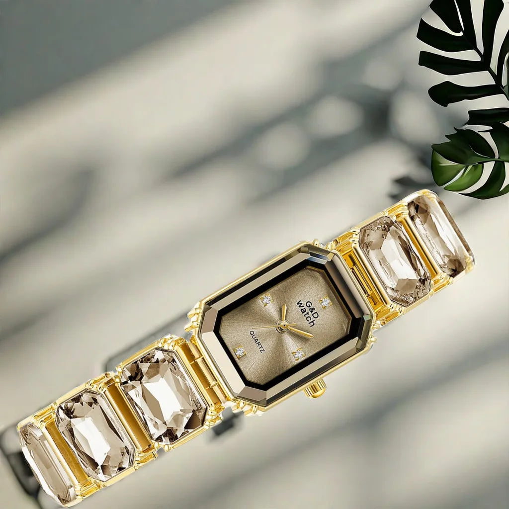 Ladies Wrist Watch Small Golden Square Quartz For Women Bracelet Watches Top Brand Luxury Diamond Fashion Women's Watch 2024