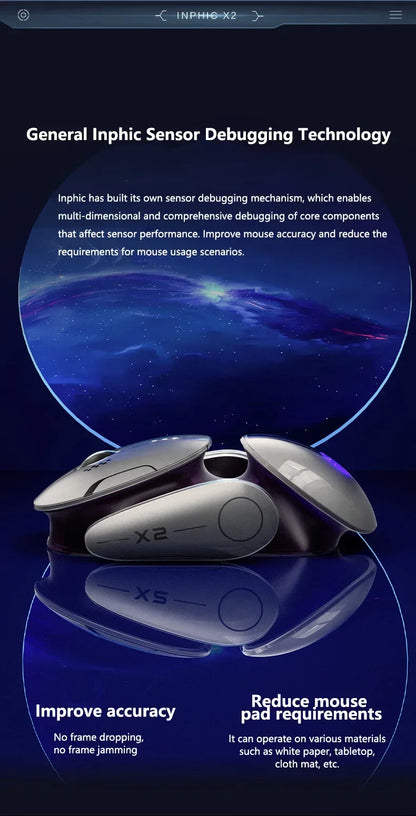 Inphic X2 trostruki način rada metalni Bluetooth bežični miš, tihi, punjivi, s e-sport pozadinskim osvjetljenjem, gaming dodatak za PC i prijenosna računala, poklon