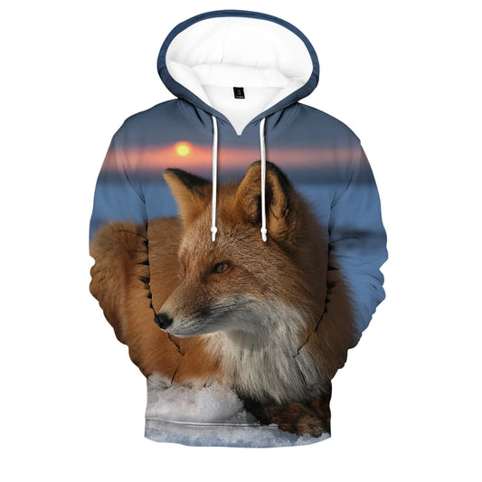 Sweat-shirts com capuz e pullovers casuais para homem/mulher e adulto/criança, confortáveis, populares e originais, estilo hip hop, com nova estampagem 3D de raposa