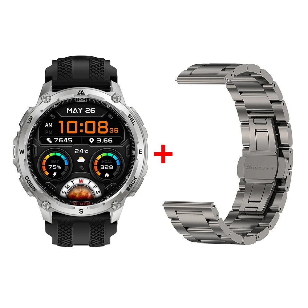 KOSPET Tank T4 Men's Rugged Smart Watch Military Grade Full Stainless Steel GPS 100M Waterproof 45M Freediving Health Monitor