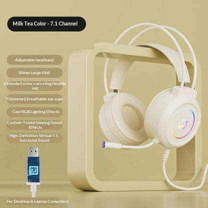 Casque de jeu filaire Paw Hunter T9 avec microphone et éclairage RGB, son surround virtuel 7.1, casque supra-auriculaire pour PC, ordinateur portable et jeux.