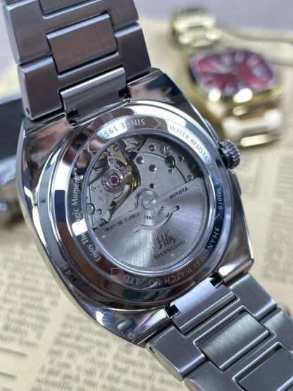 Shanghai Watch Automatic Mechanical Square Dial Men's Watch Luminous Water-Resistant to 50m Date Display Casual Wristwatch SH018