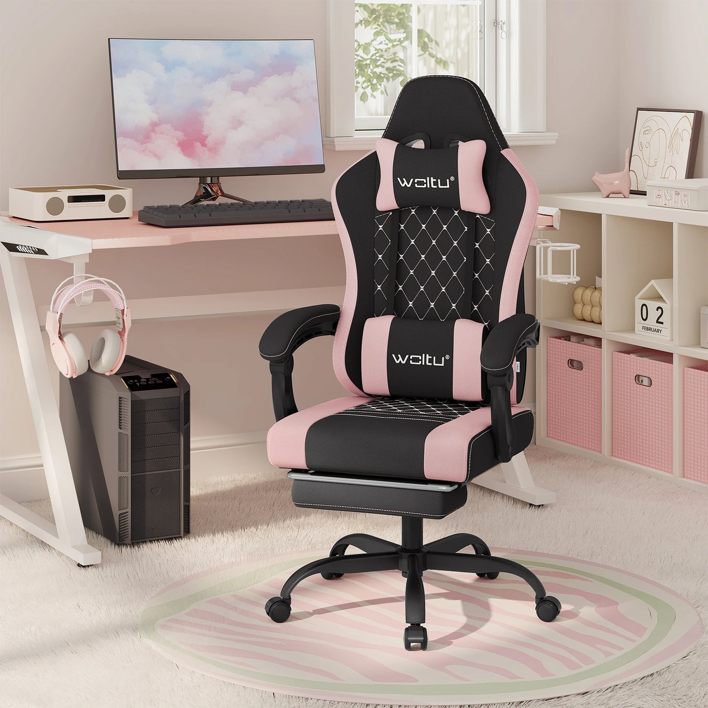 WOLTU sukamoji kompiuterio kėdė su masažo funkcija, ergonominė biuro kėdė su pagalvėle ir pakoju, reguliuojamo aukščio gaming kėdė