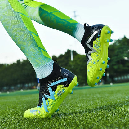 AG/FG Long Studs Soccer Shoes, PU Fabric Mixed Upper, TPU Sole Wear-Resistant Anti-Slip, Men Women Kids Youth Outdoor Sports