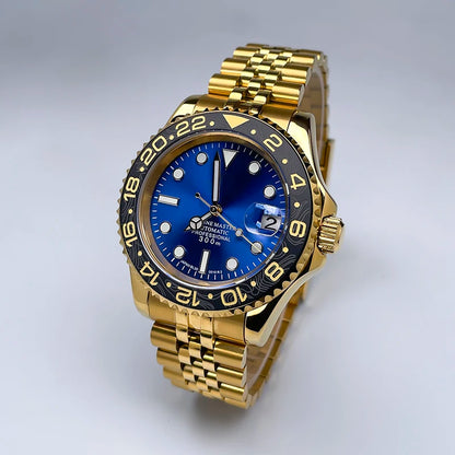 40mm Luxury Full Gold YM Automatic Watch, Ceramic Rotating Bezel, Super Luminous Display, Sapphire Glass for NH35mechanicalwatch