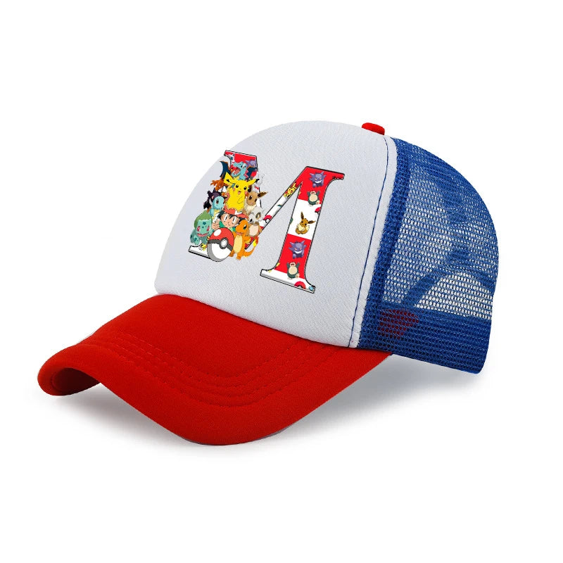 Cartoon Pokemons Kids Baseball Cap Pikachus Letter A-Z Boy Girl Sun-proof Sunhat Children Peak Cap Summer Trucker Dad Hat