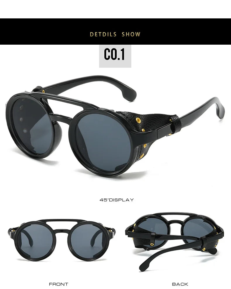 Retro Sunglasses Men Women Leather Round Glasses Vintage Goggles Anti Wind Outdoors Sports Sun Glasses UV400