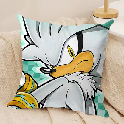 S-Sonic Anime Cool Cushion Cover Silky Short Plush Invisible Zipper Dustproof Sofa Pillow Case For Home Decor