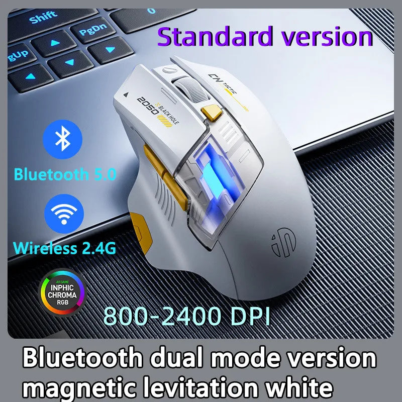 Inphic A9 Pro gamingmus med tre tilstande, farverig lysguide, strømindikator, justerbar DPI, makrodriver, ergonomisk, 12800DPI