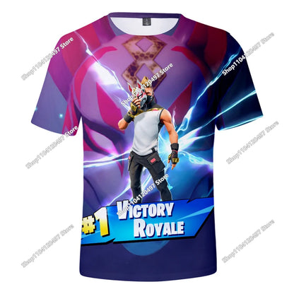 Zomer T-shirt voor kinderen, Battle Royale Fortnite Heldenoverwinning 3D, voor jongens en meisjes, babykleding