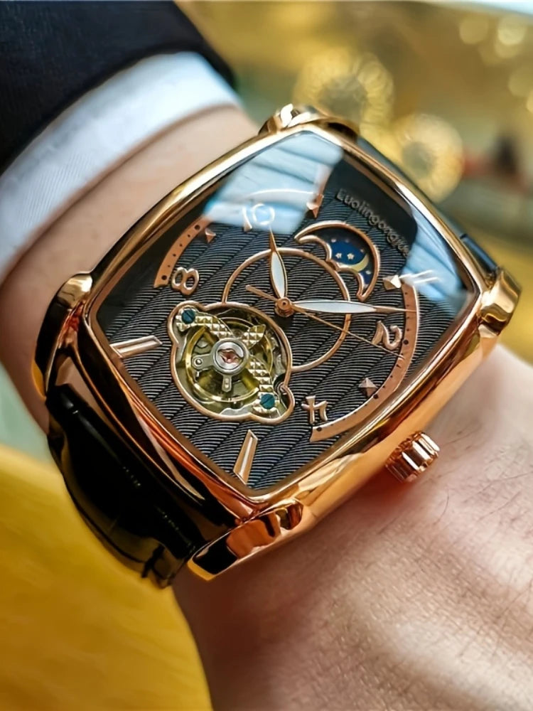 [Relógio mecânico de luxo com turbilhão] Relógio mecânico de luxo com turbilhão, leve, para homem – Modelo topo de gama totalmente automático, com o estilo «esqueleto» em voga, ideal para um look profissional ou