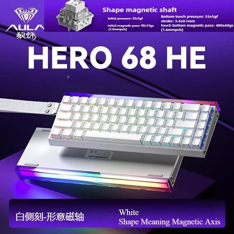Magnetic Keyboard mechanical Aula Hero68he wired  RGB65% teclados gamer Hot-Swap pc 8000 Hz Polling Rate white clavier mecanique