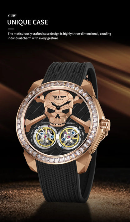 PINDU Watch New TOP Men Mechanical Watches Double Flywheel Automatic Movement Sapphire 5ATM Waterproof 45.5MM Wristwatches Men