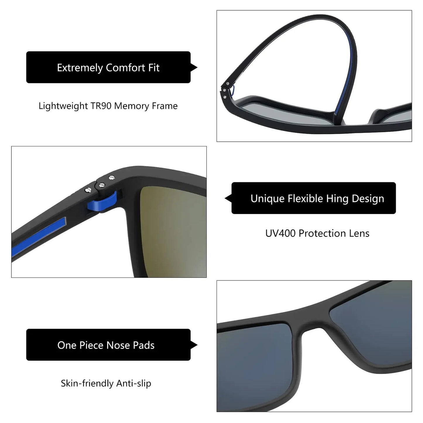 ZENOTTIC Polarized Sunglasses for Men Shades Lightweight TR90 Frame UV400 Protection Square Outdoor Trave Driving Sun Glasses