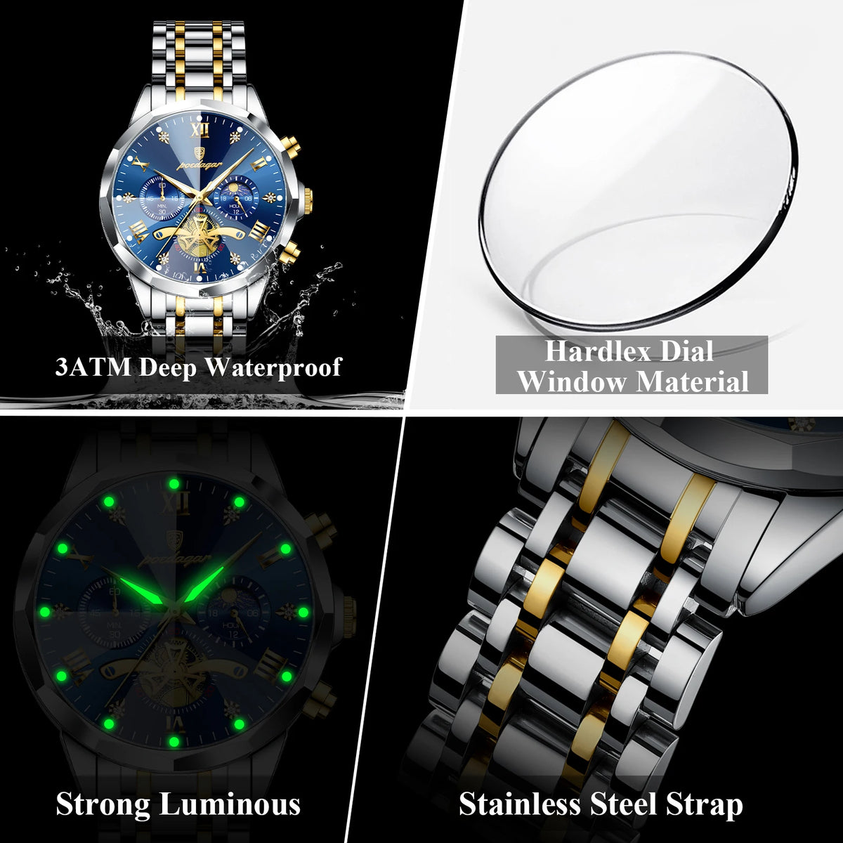 POEDAGAR Luxury Men Watch Top Original Waterproof Luminous Chronograph Man Wristwatch Stainless Steel Quartz Men's Watches Reloj