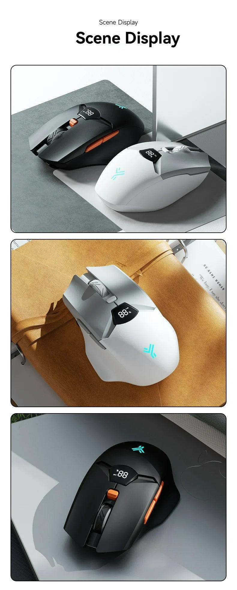 2.4G Bluetooth draadloze muis met schermweergave, 600mAh batterij met grote capaciteit en licht klinkende knoppen voor gaming en kantoor