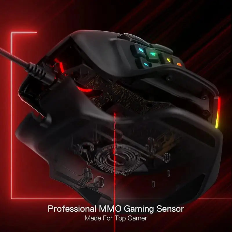 Herní myš Redragon M811 Aatrox MMO, kabelová RGB myš pro hráče s 15 programovatelnými tlačítky a ergonomickým přirozeným úchopem