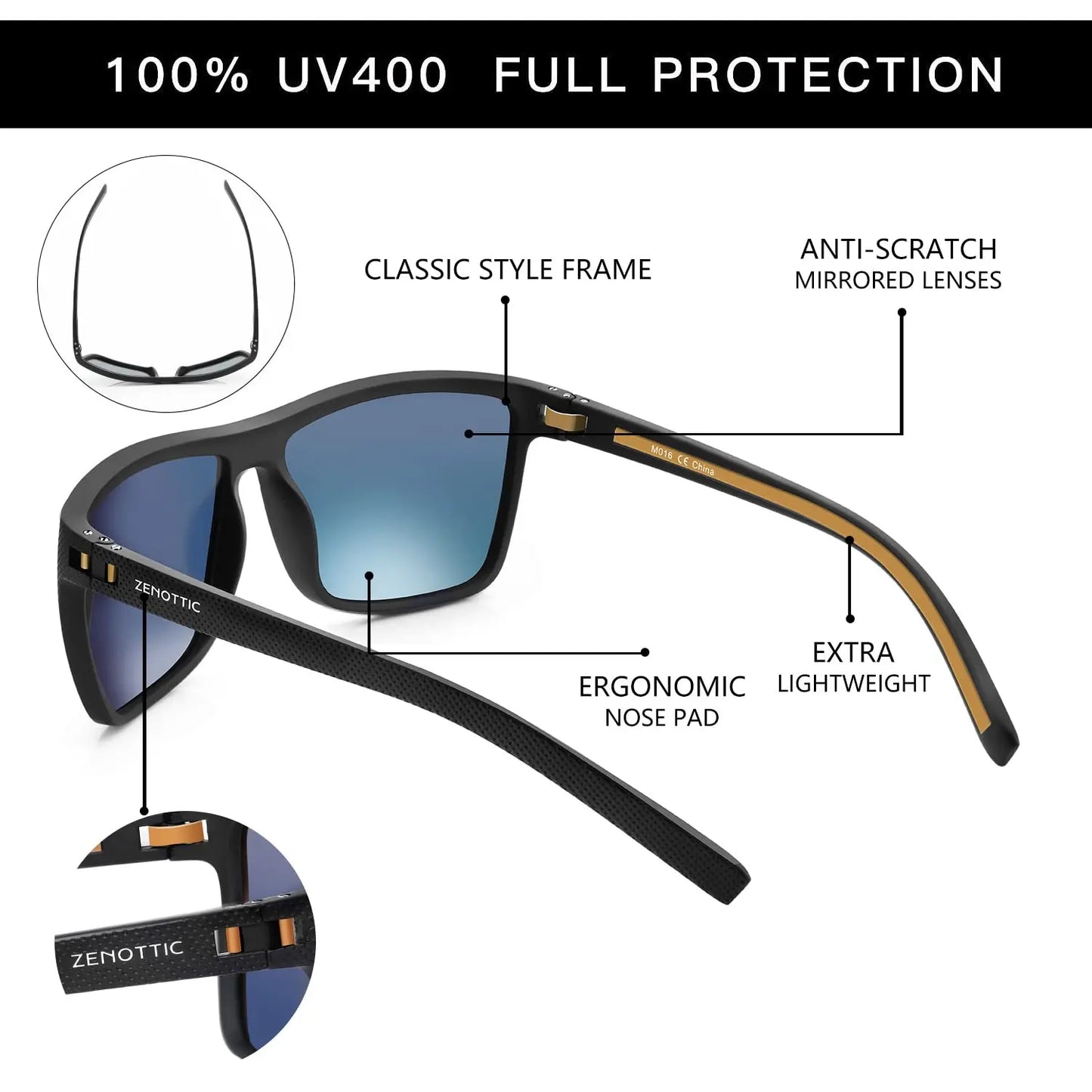 ZENOTTIC Polarized Sunglasses for Men Shades Lightweight TR90 Frame UV400 Protection Square Outdoor Trave Driving Sun Glasses