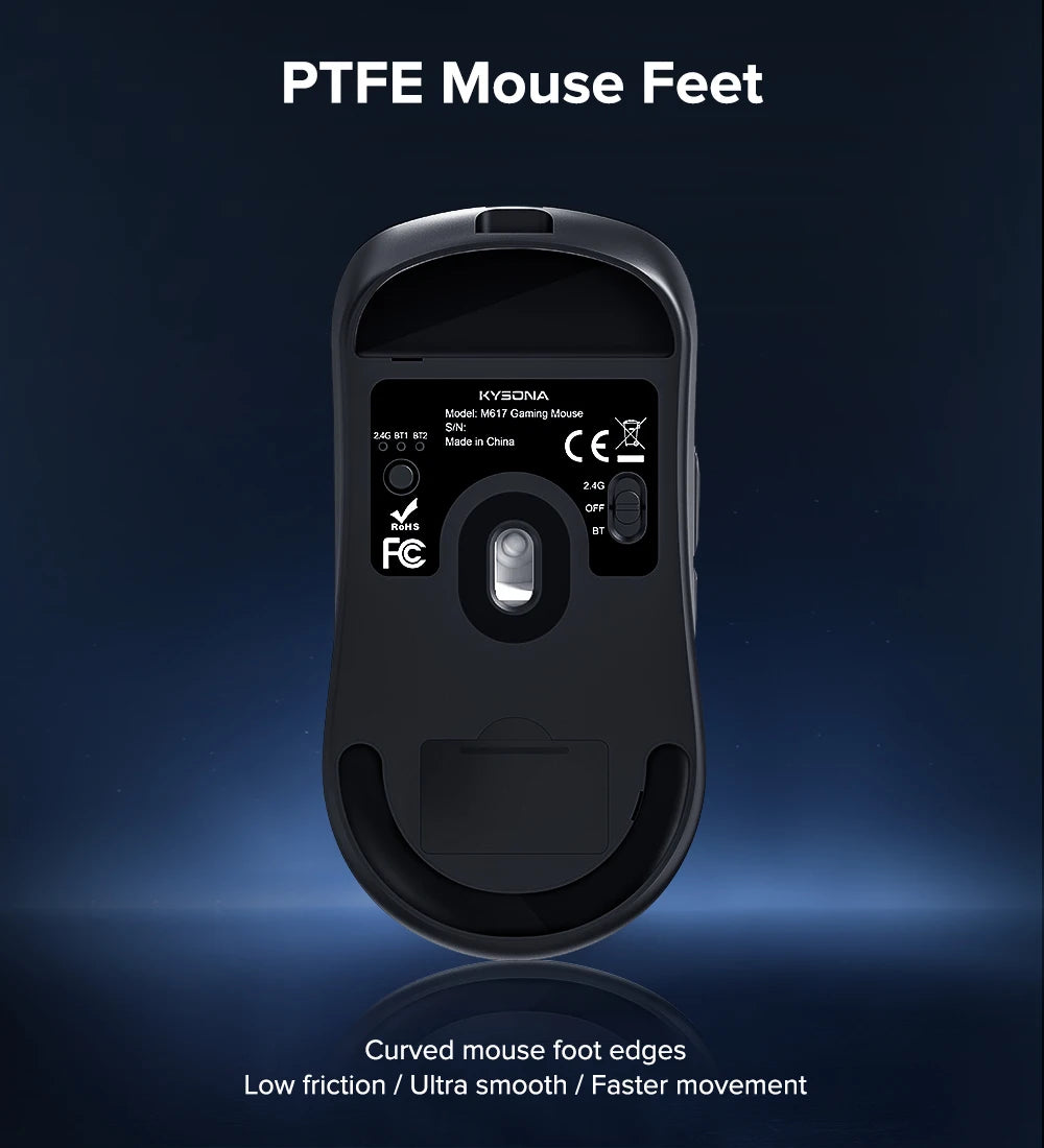 KYSONA M617 Wireless Mouse Ergonomics Tri-mode  Rechargeable 2.4G 59g Lightweight E-sports PAW 3395 DPI 26K Gaming Mouse For PC